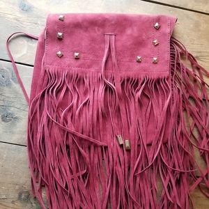 Faux suede fringe crossbody purse